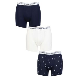 Mens 3 Pair Ralph Lauren Stretch Cotton Boxer Briefs Navy / White / Navy Print L  - Assorted - Size: Large