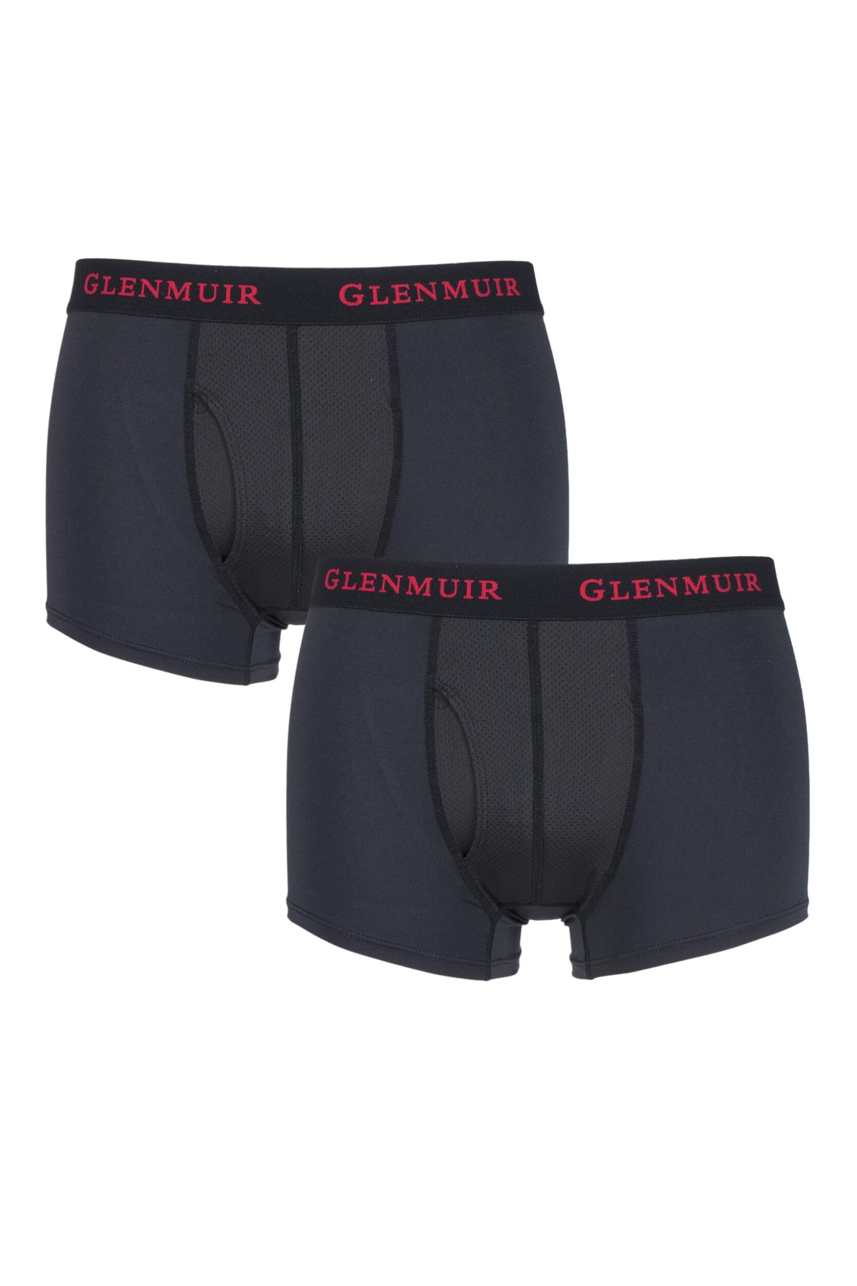 2 Pair Black / Red Performance Underwear 3-Inch Leg Men's Small - Glenmuir  - Black - Size: Small