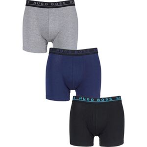3 Pack Black / Navy / Grey BOSS Plain Cotton Stretch Longer Leg Boxer Briefs Men's Small - Hugo Boss - Multi Coloured - Size: Small
