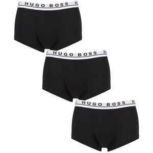 Hugo Boss Mens 3 Pack BOSS Plain Cotton Stretch Trunks Black Logo Small - Black - Size: Small