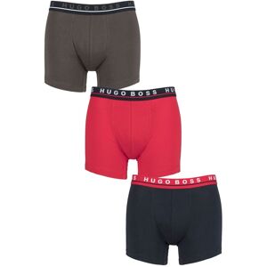 Hugo Boss Mens 3 Pack BOSS Cotton Contrast Waistband Longer Leg Boxer Briefs Navy / Grey / Red Medium - Multi Coloured - Size: Medium