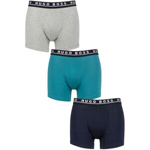 Hugo Boss Mens 3 Pack BOSS Plain Cotton Stretch Longer Leg Boxer Briefs Navy / Grey / Green S - Multi Coloured - Size: Small