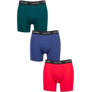 Mens 3 Pack Calvin Klein Cotton Stretch Longer Leg Trunks Maya Blue / Soft Grape / Rustic Red XS - Multi Coloured - Size: Extra Small