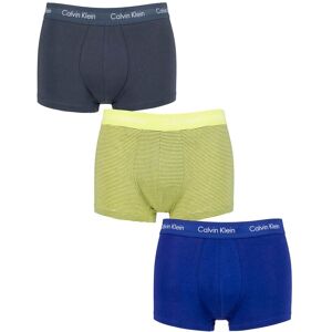 Mens 3 Pair Calvin Klein Low Rise Trunks Blue Flannel / Stripe / Hemisphere Blue XL - Multi Coloured - Size: Extra Large