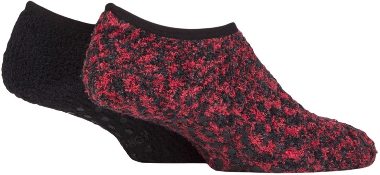 Men's 2 Pair SOCKSHOP Cosy Low Cut Slipper Socks with Grip Black / Red 7-11 Mens - Black - Size: 7-11 Mens
