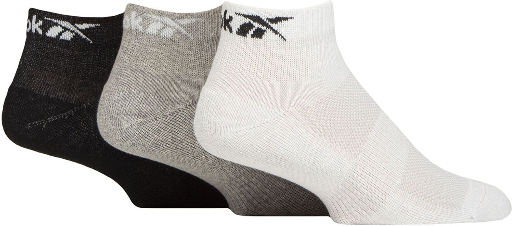 Mens and Women's 3 Pair Reebok Essentials Cotton Ankle Socks with Arch Support and Mesh Top White / Grey / Black 4.5-6 UK - Assorted - Size: 4.5-6 UK