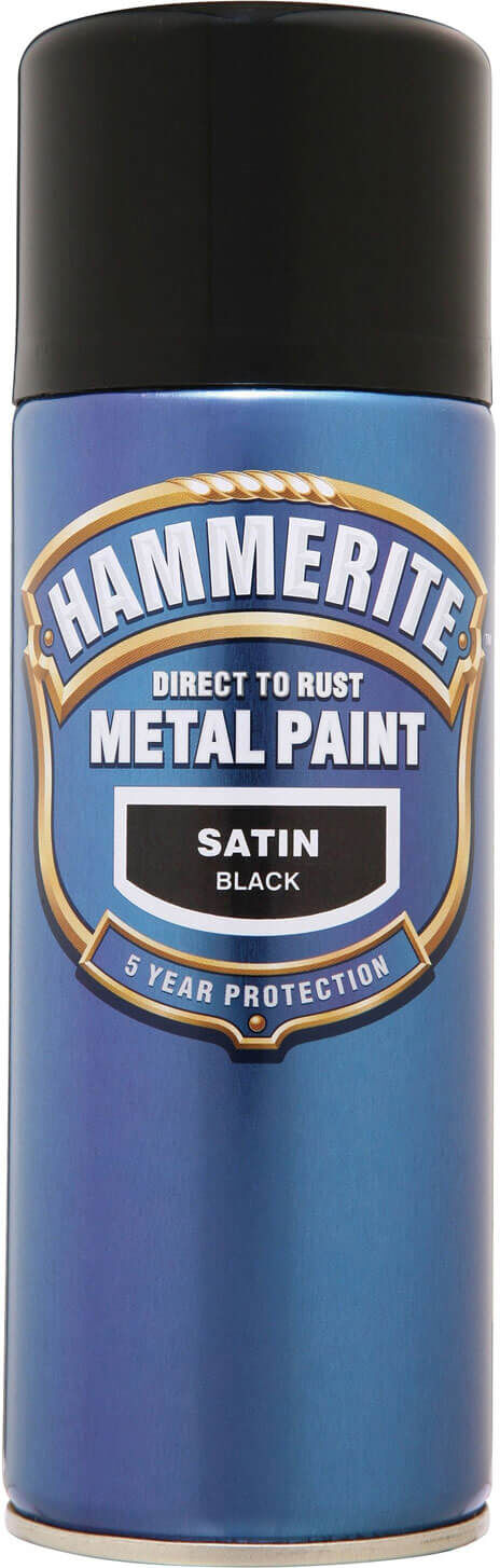 Hammerite Smooth Finish Aerosol Spray Metal Paint Satin Black 400ml