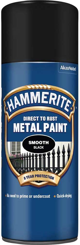 Hammerite Smooth Finish Aerosol Spray Metal Paint Black 400ml