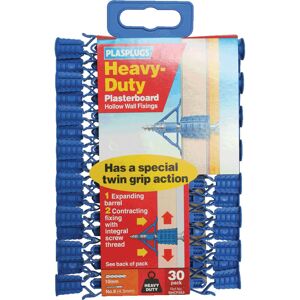 Plasplugs Heavy Duty Plasterboard Hollow Wall Fixings Pack of 30