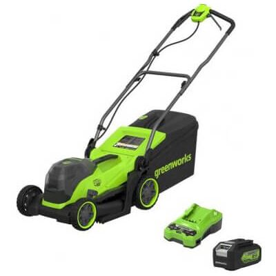 Greenworks MO24L411 24v Cordless Brushless Rotary Lawnmower 330mm 1 x 4ah Li-ion Battery Charger Greenworks MO24L411 24v Cordless Brushless Rotary Lawnmower 330mm 1 x 4ah Li-ion Battery Charger
