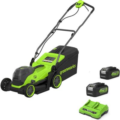 Greenworks MO48L 48v Cordless Brushless Rotary Lawnmower 360mm 2 x 4ah Li-ion Twin Battery Charger Greenworks MO48L 48v Cordless Brushless Rotary Lawnmower 360mm 2 x 4ah Li-ion Twin Battery Charger