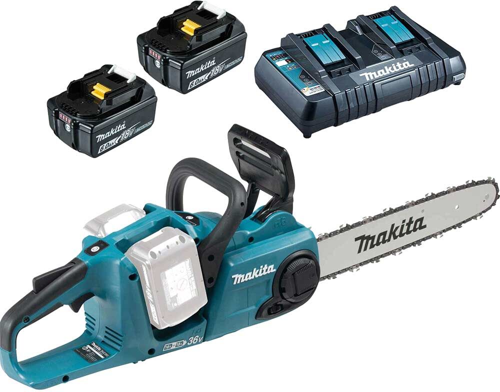 Makita DUC353 Twin 18v LXT Cordless Brushless Chainsaw 350mm 2 x 6ah Li-ion Battery Charger