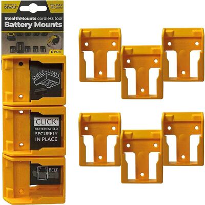 Stealthmounts Battery Storage Mounts - Dewalt 18V Batteries - Yellow 6 Pack Stealthmounts Battery Storage Mounts - Dewalt 18V Batteries - Yellow 6 Pack