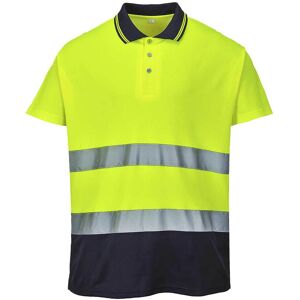 Portwest Mens Hi Vis Cotton Comfort Polo Short Sleeve Shirt Yellow / Navy 4XL Portwest Mens Hi Vis Cotton Comfort Polo Short Sleeve Shirt Yellow / Navy 4XL