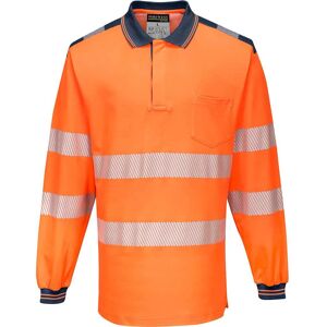 Portwest PW3 Hi Vis Cotton Comfort Polo Long Sleeve Shirt Orange / Navy M Portwest PW3 Hi Vis Cotton Comfort Polo Long Sleeve Shirt Orange / Navy M