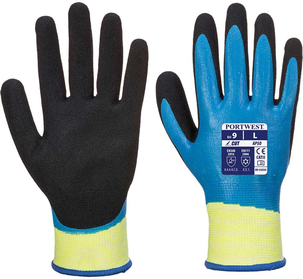 Portwest Aqua Cut Pro Cut Resistant Nitrile Gloves Blue / Black M Pack of 1