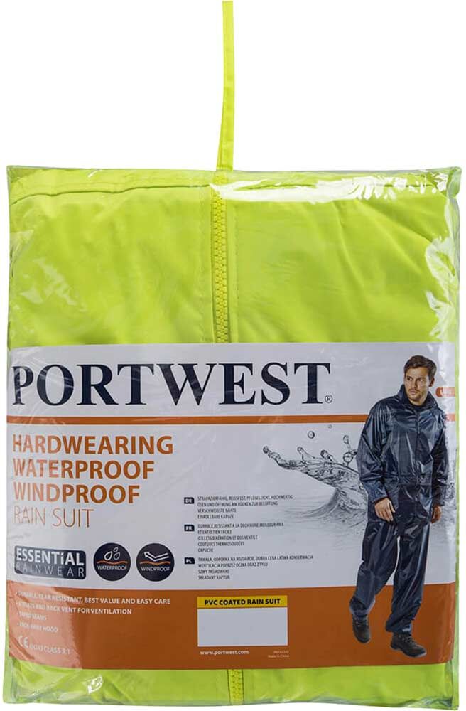 Portwest Essentials 2 Piece Waterproof Rain Suit Yellow 3XL
