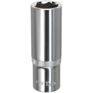 Sealey 3/8" Drive Polished Deep Hexagon WallDrive Socket Metric 3/8" 15mm Sealey 3/8" Drive Polished Deep Hexagon WallDrive Socket Metric 3/8" 15mm