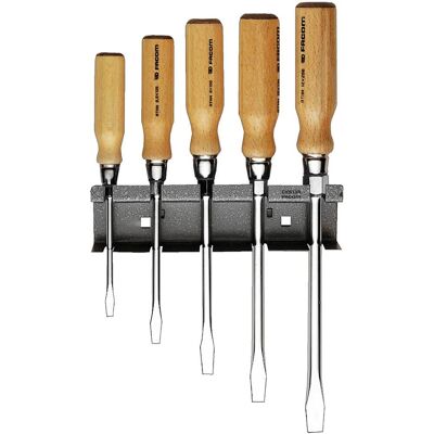 Facom 5 Piece Wooden Handle Slotted Screwdriver Set Facom 5 Piece Wooden Handle Slotted Screwdriver Set