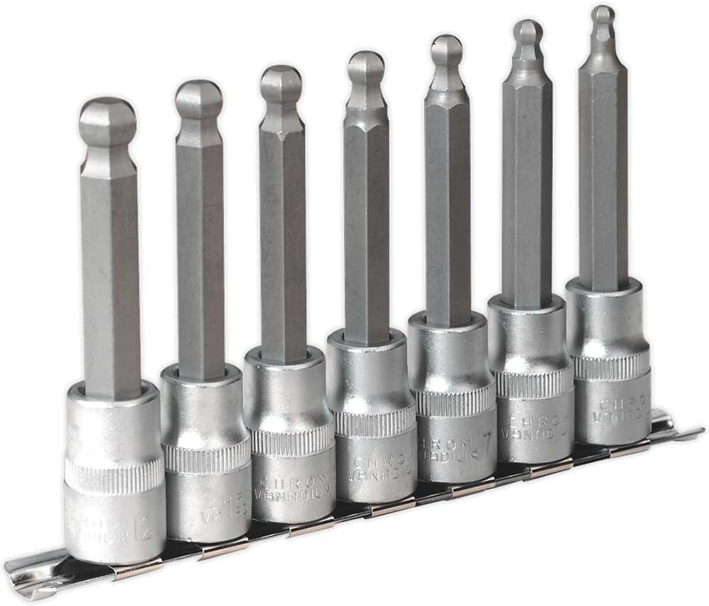 Sealey 7 Piece 1/2" Drive Ball End Long Hexagon Socket Bit Set Metric 1/2"