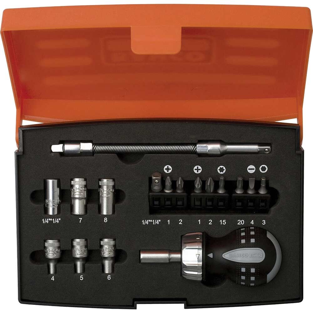 Bahco 18 Piece Stubby Ratchet Screwdriver and Bit Set 1/4"