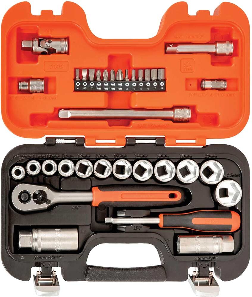 Bahco S330 34 Piece 1/4" and 3/8" Drive Socket Set Combination