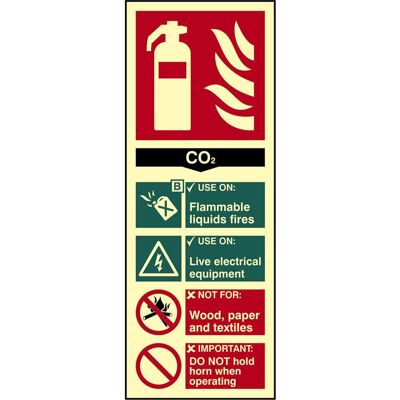 Scan CO2 Fire Extinguisher Sign 75mm 200mm Photoluminescent Scan CO2 Fire Extinguisher Sign 75mm 200mm Photoluminescent