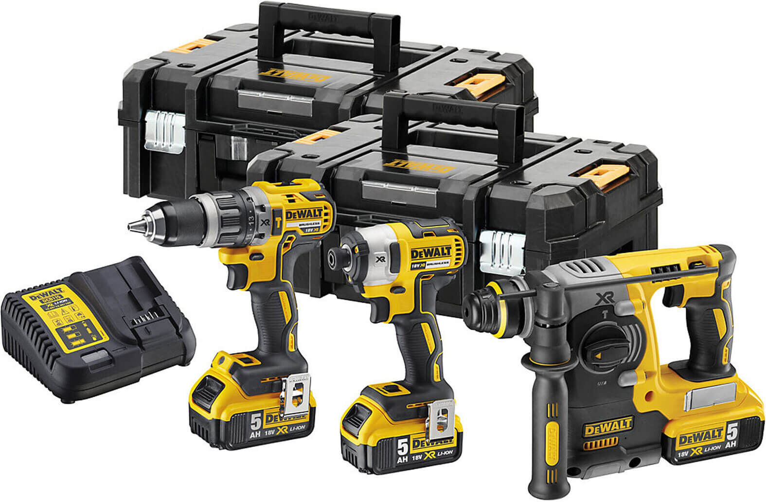 DeWalt DCK368P3T 18v XR Cordless 3 Piece Brushless Power Tool Kit 3 x 5ah Li-ion Charger Case