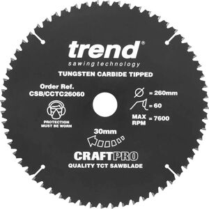 Trend CRAFTPRO Non Stick Wood Cutting Mitre Saw Blade 260mm 60T 30mm Trend CRAFTPRO Non Stick Wood Cutting Mitre Saw Blade 260mm 60T 30mm