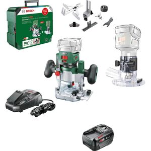Bosch Home and Garden Bosch ADVANCEDTRIMROUTER 18V-8 P4A 18v Cordless Trim Router with Plunge Attachment 1 x 4ah Li-ion Battery Charger Case Bosch Home and Garden Bosch ADVANCEDTRIMROUTER 18V-8 P4A 18v Cordless Trim Router with Plunge Attachment 1 x 4ah Li-ion Battery Charger Case