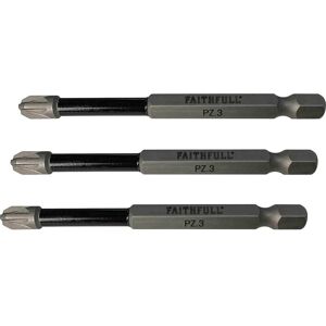 Faithfull Pozidriv Impact Screwdriver Bits PZ3 75mm Pack of 3 Faithfull Pozidriv Impact Screwdriver Bits PZ3 75mm Pack of 3