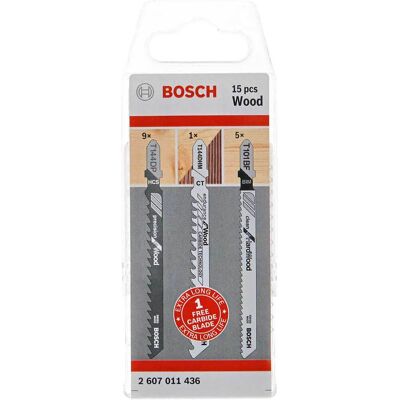 Bosch Professional Bosch PRO 15 Piece Assorted Wood Jigsaw Blades Set + FOC Carbide Blade Bosch Professional Bosch PRO 15 Piece Assorted Wood Jigsaw Blades Set + FOC Carbide Blade