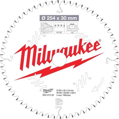 Milwaukee Circular Saw Blade 254/30 mm 60 Teeth - Wood Cutting Milwaukee Circular Saw Blade 254/30 mm 60 Teeth - Wood Cutting