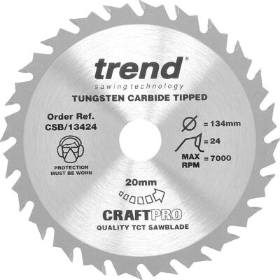 Trend CSB/13424 Craft Range Combination TCT Circular Saw Blade - 134mm, 24 Teeth, Tungsten Carbide Trend CSB/13424 Craft Range Combination TCT Circular Saw Blade - 134mm, 24 Teeth, Tungsten Carbide