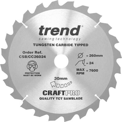 Trend Craftpro Mitre Saw Blade - 260mm, 24T, 30mm Trend Craftpro Mitre Saw Blade - 260mm, 24T, 30mm