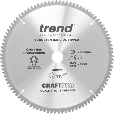 Trend CSB/AP30096 Craft Pro Worktop TCT Circular Saw Blade - Aluminium & Plastic Trend CSB/AP30096 Craft Pro Worktop TCT Circular Saw Blade - Aluminium & Plastic
