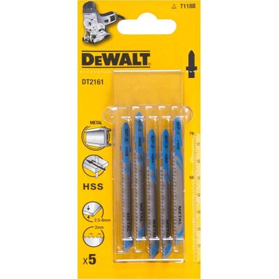 DeWalt T118B HSS Metal Cutting Jigsaw Blades Pack of 5 DeWalt T118B HSS Metal Cutting Jigsaw Blades Pack of 5