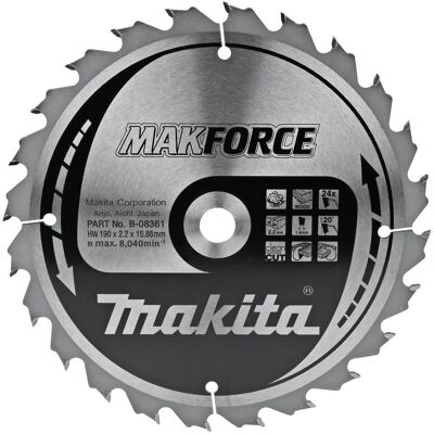 Makita MAKFORCE Wood Cutting Saw Blade 190mm 24T 15.8mm Makita MAKFORCE Wood Cutting Saw Blade 190mm 24T 15.8mm