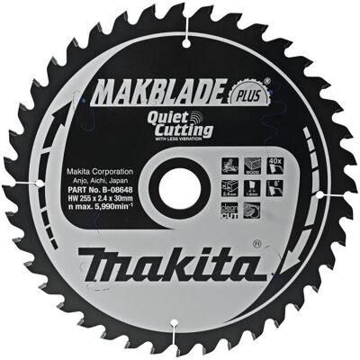 Makita MAKBLADE Plus Wood Cutting Saw Blade 255mm 40T 30mm Makita MAKBLADE Plus Wood Cutting Saw Blade 255mm 40T 30mm