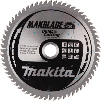 Makita MAKBLADE PLUS Circular Mitre Saw Blade for Wood 165mm 64T 20mm Makita MAKBLADE PLUS Circular Mitre Saw Blade for Wood 165mm 64T 20mm