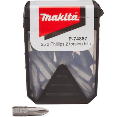 Makita Torsion Phillips Screwdriver Bits PH2 25mm Pack of 25 Makita Torsion Phillips Screwdriver Bits PH2 25mm Pack of 25