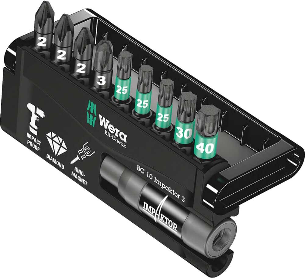 Wera 9 Piece Impaktor Diamond Pozi and Torx Screwdriver Bit Set