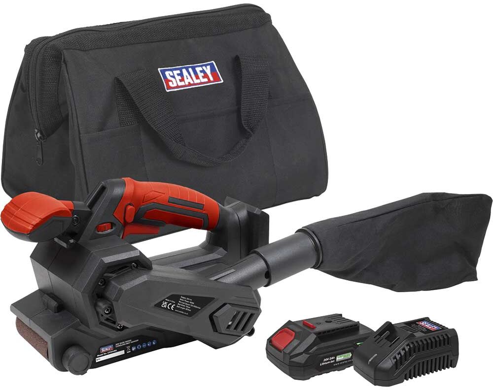 Sealey ACP20VBS 20v Cordless Belt Sander 76mm 1 x 2ah Li-ion Battery Charger Bag