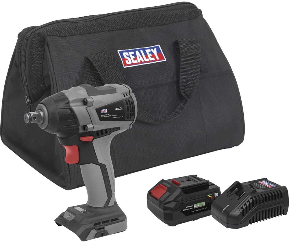 Sealey CP20VIWX 20v Cordless Brushless Impact Wrench 1/2" 1 x 4ah Li-ion Battery Charger Bag