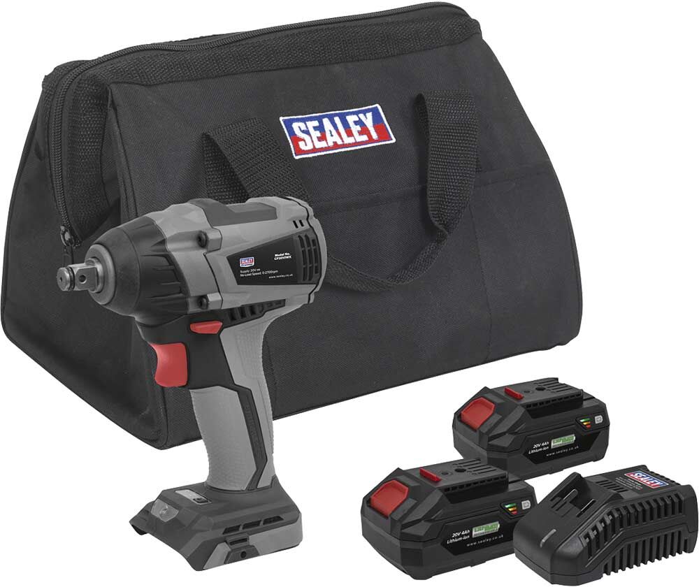 Sealey CP20VIWX 20v Cordless Brushless Impact Wrench 1/2" 1 x 2ah & 1 x4ah Li-ion Battery Charger Bag