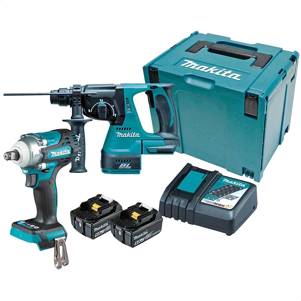 Makita DLX2372TJ 18v LXT Cordless SDS Drill and Impact Wrench Kit 2 x 5ah Li-ion Battery Charger Case
