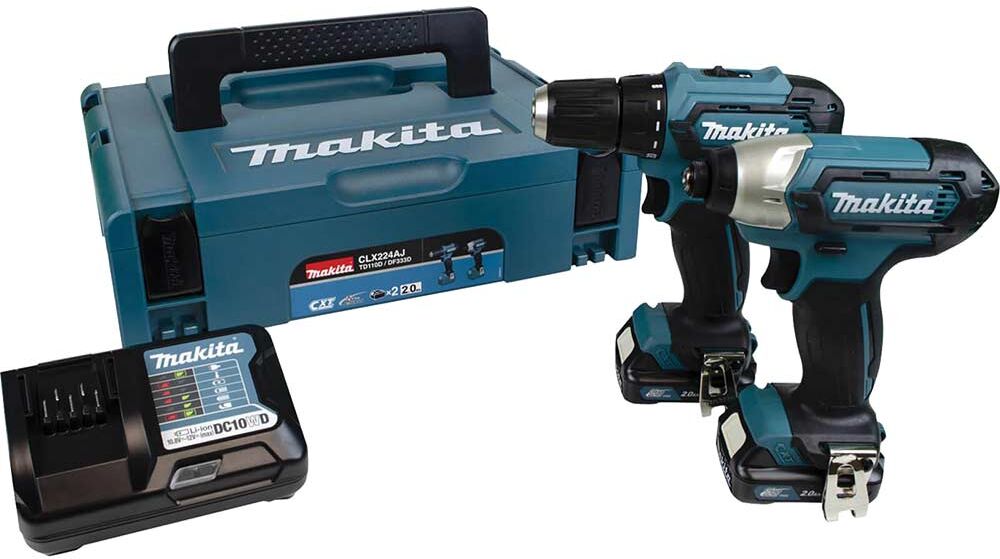 Makita CLX224AJ 12v Max CXT Cordless Drill Driver and Impact Driver Kit 2 x 2ah Li-ion Battery Charger Case