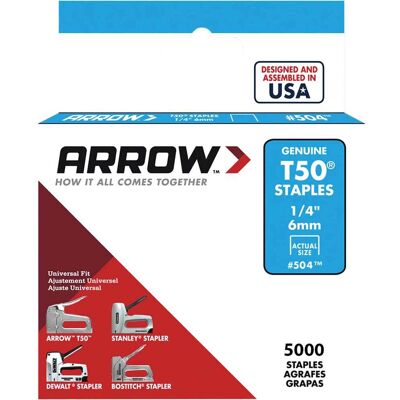 Arrow T50 Steel Staples For T50 Heavy Duty Hand Staple Gun 6mm Pack of 5000 Arrow T50 Steel Staples For T50 Heavy Duty Hand Staple Gun 6mm Pack of 5000