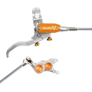 Hope Tech 4 EVO TR4 Hydraulic Disc Brake - Silver / OrangeFront Right HandBraided Hope Tech 4 EVO TR4 Hydraulic Disc Brake - Silver / OrangeFront Right HandBraided