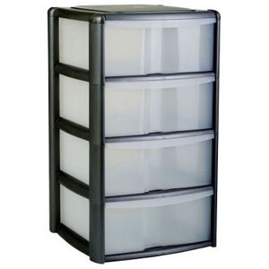 Plastic Storage Unit 4 Drawers 127 Litres Extra Large - Clear & Black by Premier